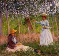 Monet, Claude Oscar - Suzanne Reading and Blanche Painting by the Marsh at Giverny